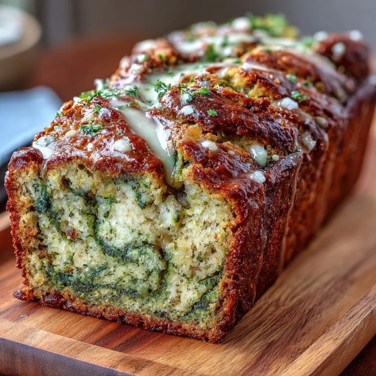 Moist banana bread marbled with earthy matcha, offering a stunning green and brown contrast in every slice.