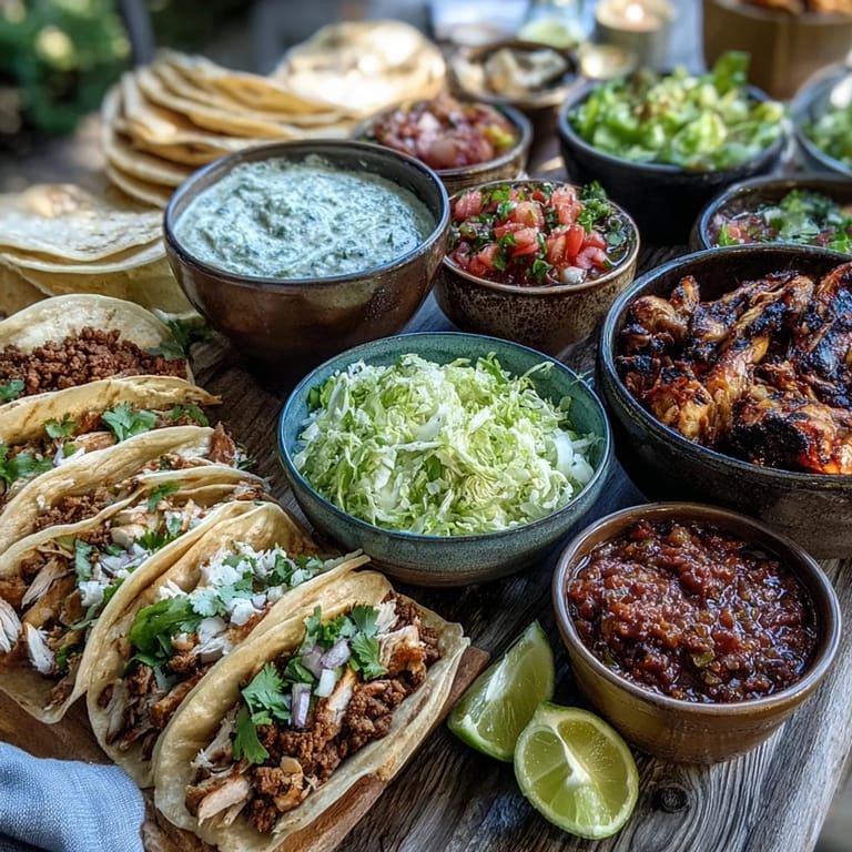 Guests assembling their perfect DIY Taco Bar at a festive outdoor gathering.