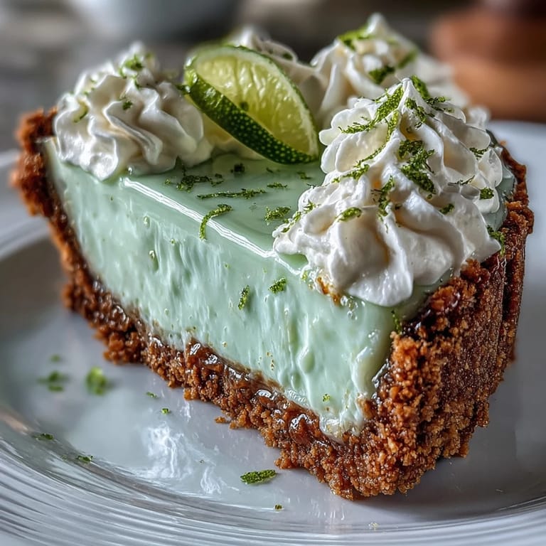Tangy no-bake key lime pie ready to be enjoyed, a summer delight.