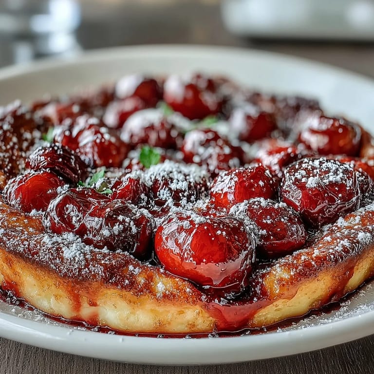 Golden brown Fresh Cherry Clafoutis, bursting with juicy fruit and creamy batter.