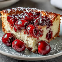 Fresh Cherry Clafoutis: Sweet cherries baked in a warm, eggy vanilla custard.
